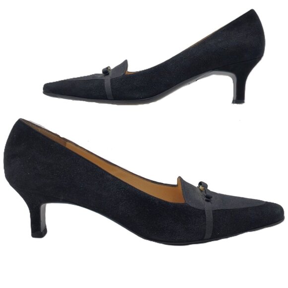 Vintage Salvatore Ferragamo Italy Black Suede Pumps Womens 8.5AAAA Dress Shoes - Picture 7 of 11